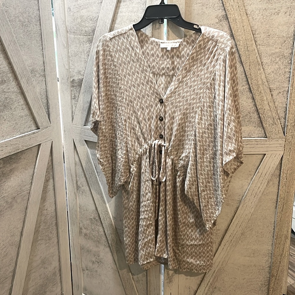 Olivaceous Beige Patterned Mini Dress